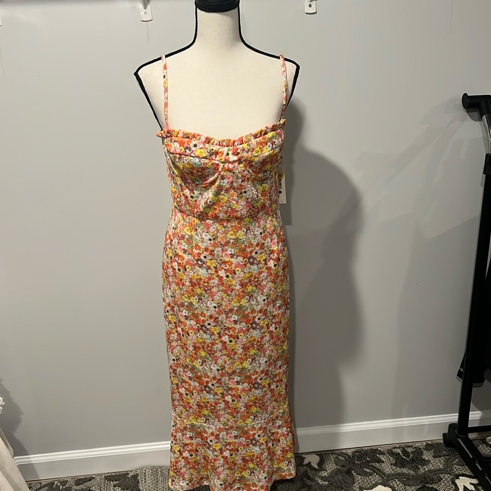 Aqua Floral Spaghetti-Strap Maxi Dress in Pink, Yellow, Orange